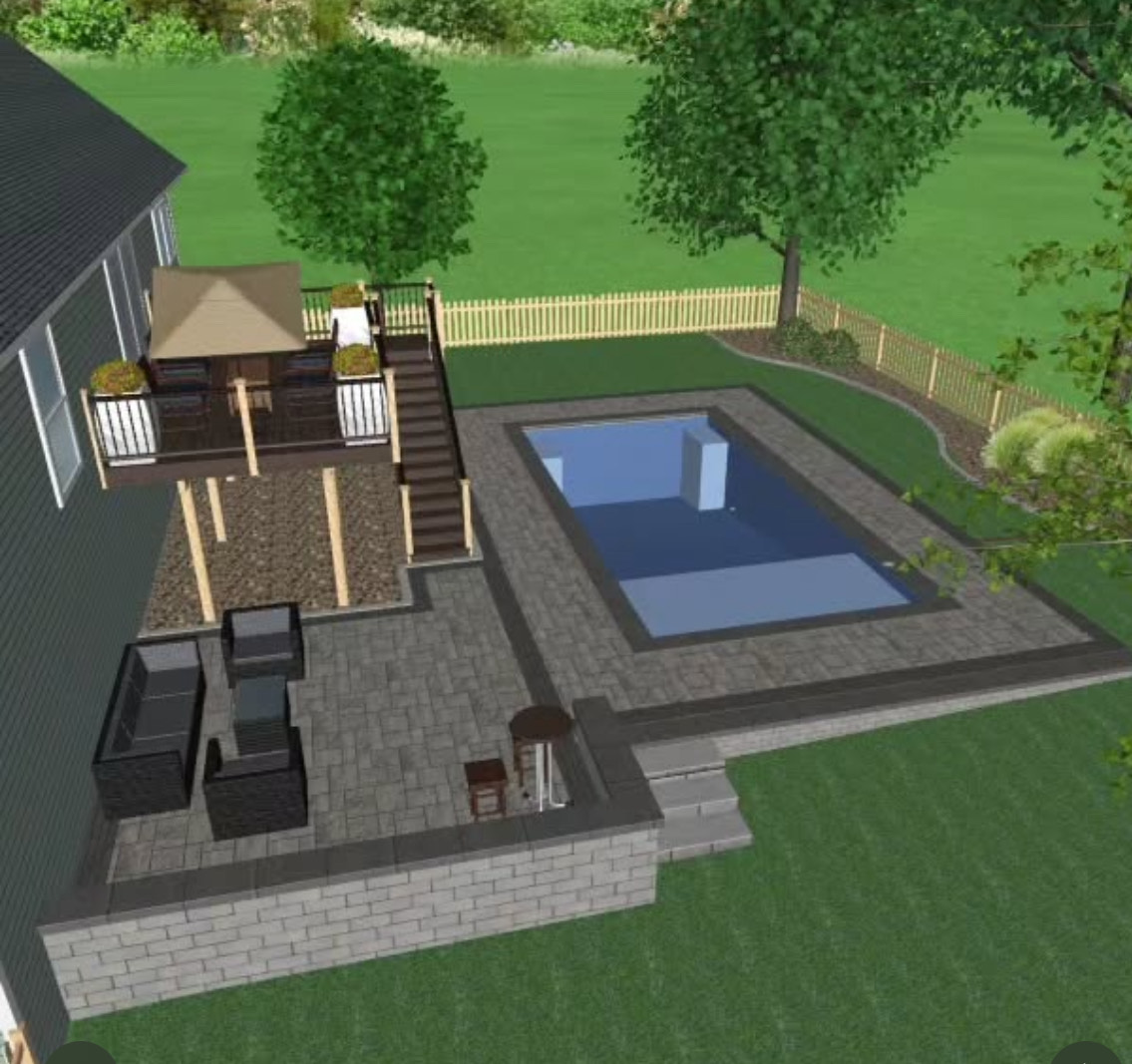 Pool deck & terraced patio