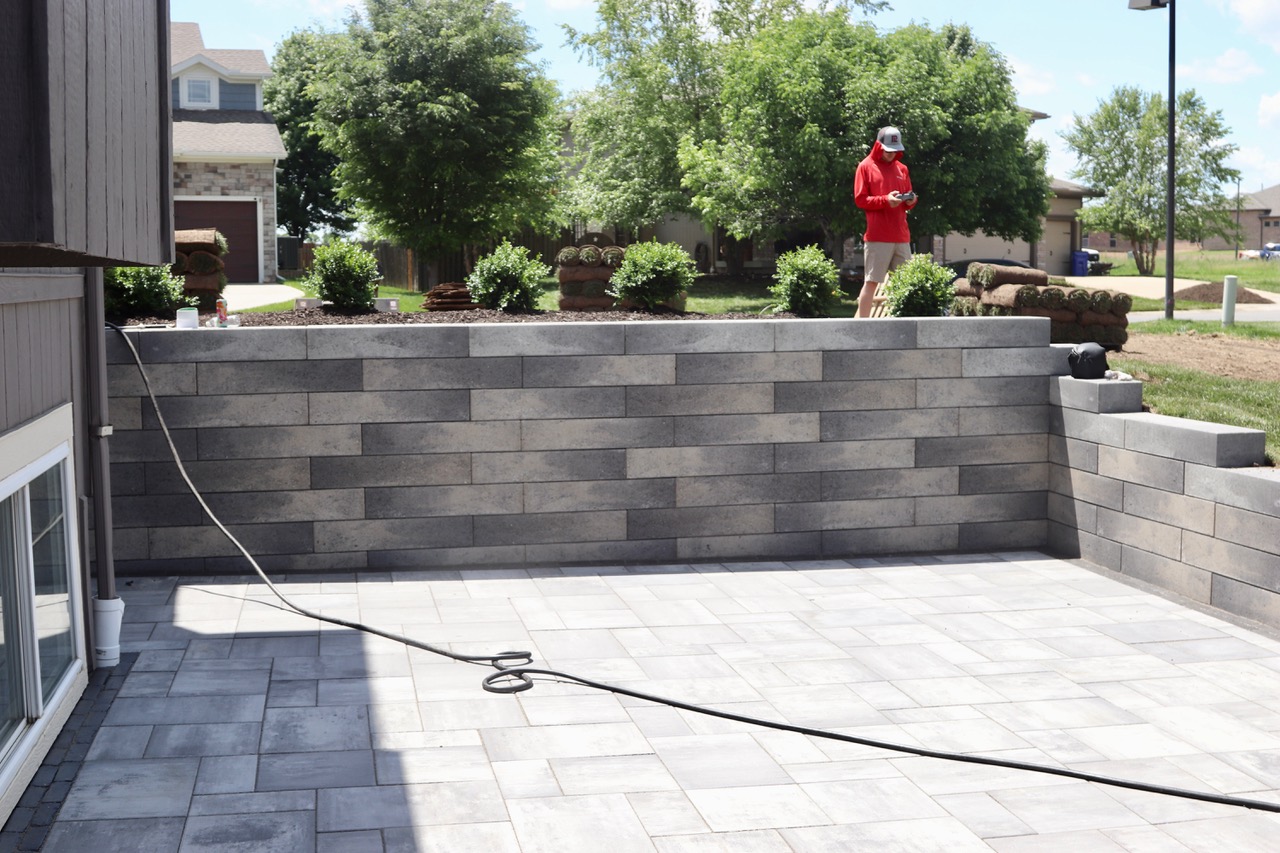 Linear block retaining wall & patio